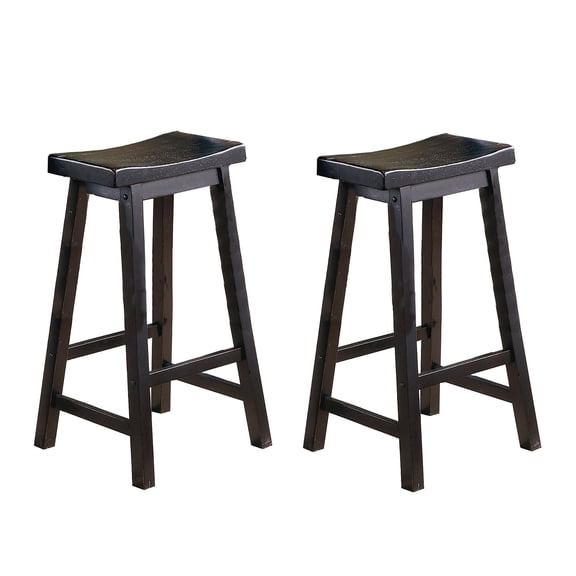 JERFIT 2-Pack Black Solid Wood Saddle Bar Stools for Kitchen Island Counter Height Dining Casual Seating