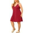 thumbnail image 4 of Agnes Orinda Plus Size Sleep Dress for Women Cami Deep V Knit Polka Dots Nightgown Lingerie 1X Red, 4 of 6