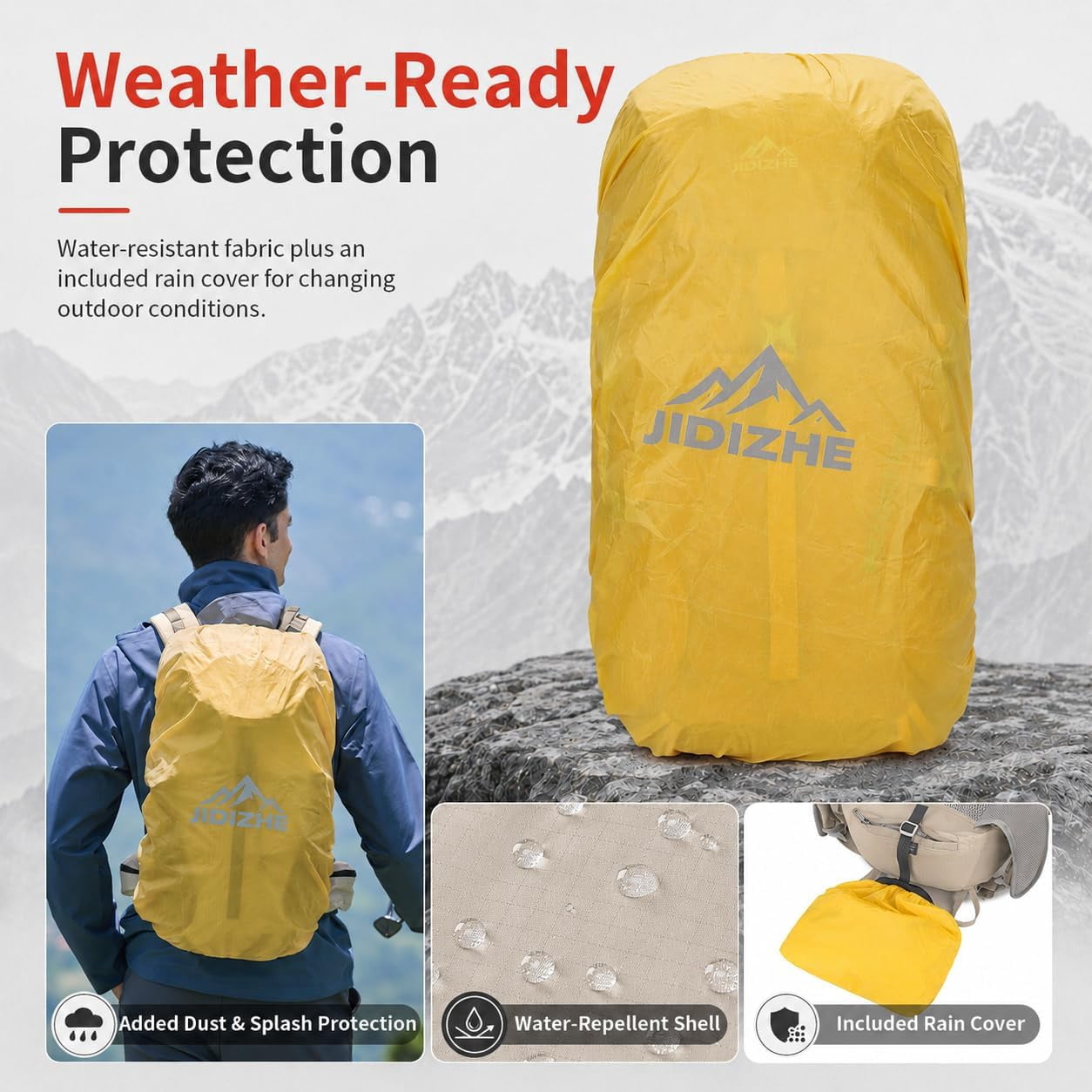 JIDIZHE 32L Hiking Backpack with Internal Frame and Rain Cover, Lightweight Pack Equipped with Adjustable Chest Strap, Breathable Unisex Daypack for Hiking, Camping and Travel，Gray