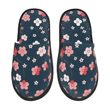 Balery Cherry Blossoms Slient Indoor Furry Fleece Comfort House Shoes Soft Non-Slip Home Shoes Cotton slippers House Slippers-- Large