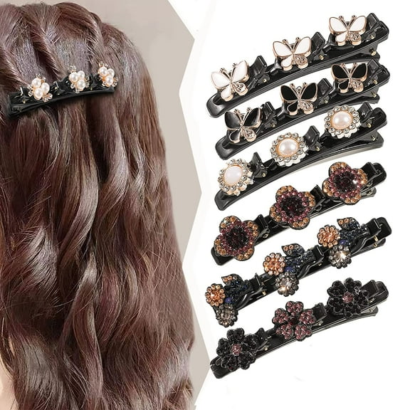 6 PCS Women Sparkling Crystal Lift Up Style Hair Barrette, Girl Hairpin Duckbill Clips, Rhinestone Hair Clips with Double 3 Small Triple Hair Clips (TYPE-C)