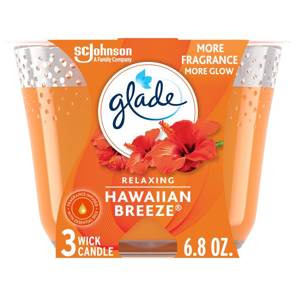 Glade 3Wick Candle 1 CT, Hawaiian Breeze, 6.8 OZ. Total, Air Freshener