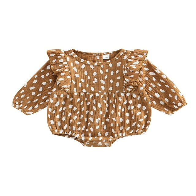 Newborn Infant Baby Girls Autumn Romper Long Sleeve O Neck Ruffle Dot Print Casual Playsuit