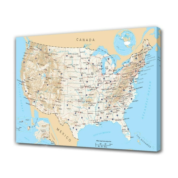 United States General Reference Wall Map Canvas Poster Bedroom Decor Sports Landscape Office Room Decor Gift,Frame-style,08x12inch(20x30cm)