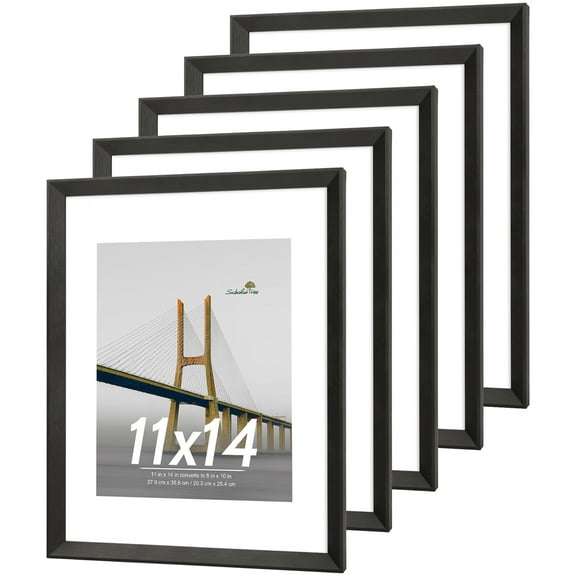 Scholartree 5 PACK 11 x 14 Wooden Picture Frames Set-11x14 Matted to 8x10 Wall Frames, Black