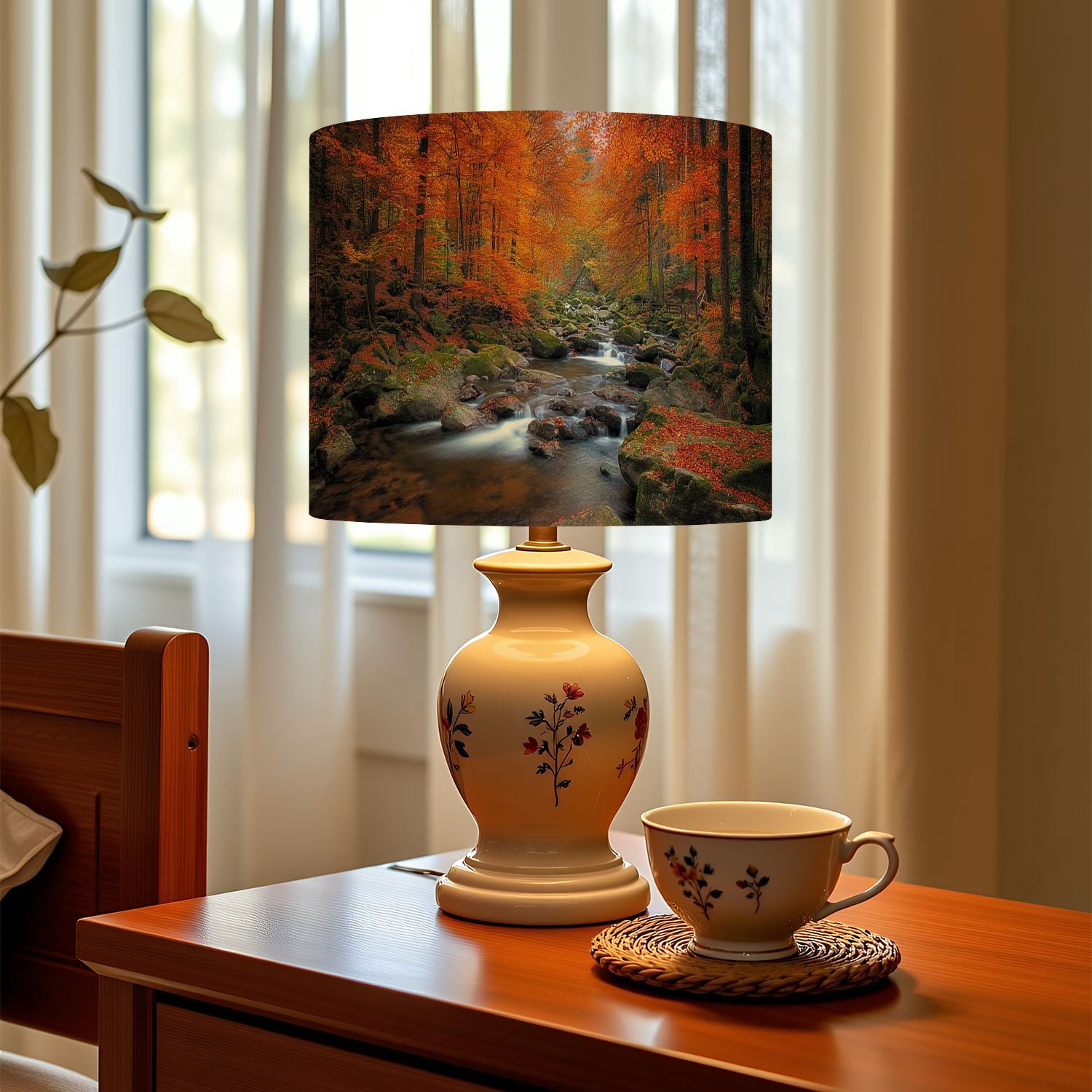 Linen Drum Lamp Shades Stream foggy Forest autumn Nationalpark Harz 13" x 13" x 10" Lampshade for Table Lamps Floor Lamps Lamp Shade Replacement Easy Assembly Required