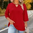 thumbnail image 2 of Turilly Women's Plus Size Crewneck Tops with Front Cutout 3/4 Sleeves Solid Color Base Layer T-Shirt, 2 of 6