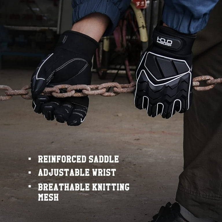 Handlandy Anti Vibration Gloves, SBR Padding, TPR Protector Impact Gloves, Men Mechanic Work Gloves, Medium, Men's, Size: One size, Black