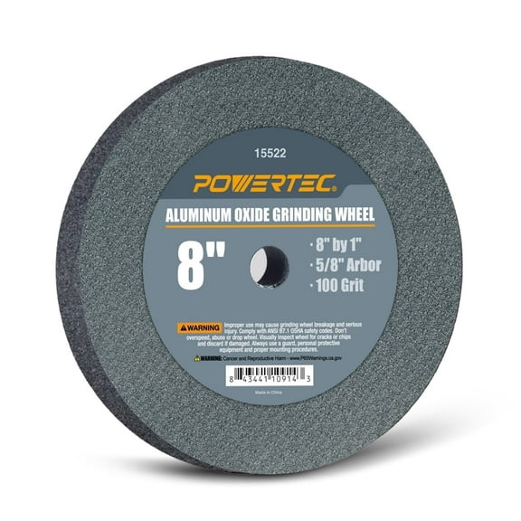 POWERTEC Bench and Pedestal Grinding Wheels, 8 Inch x 1 Inch, 5/8 Arbor, 100 Grit Aluminum Oxide Bench Grinder Wheel for Bench Grinder, 15522