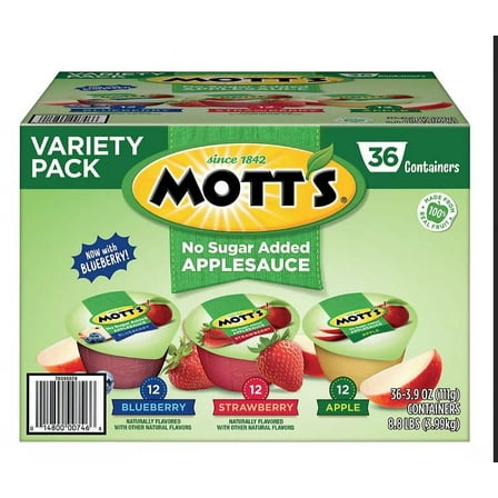 Mott's No Sugar Added Applesauce Variety Pack Cups, 36 pk./3.9 oz.