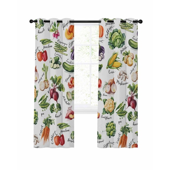 Vegetables Blackout Curtains, Light Blocking Print Window Curtains, Watercolor Farmhouse Fruits Thermal Insulated Window Drapes for Living Room Kitchen Cafe 2 Panels, 84"W x 84"L