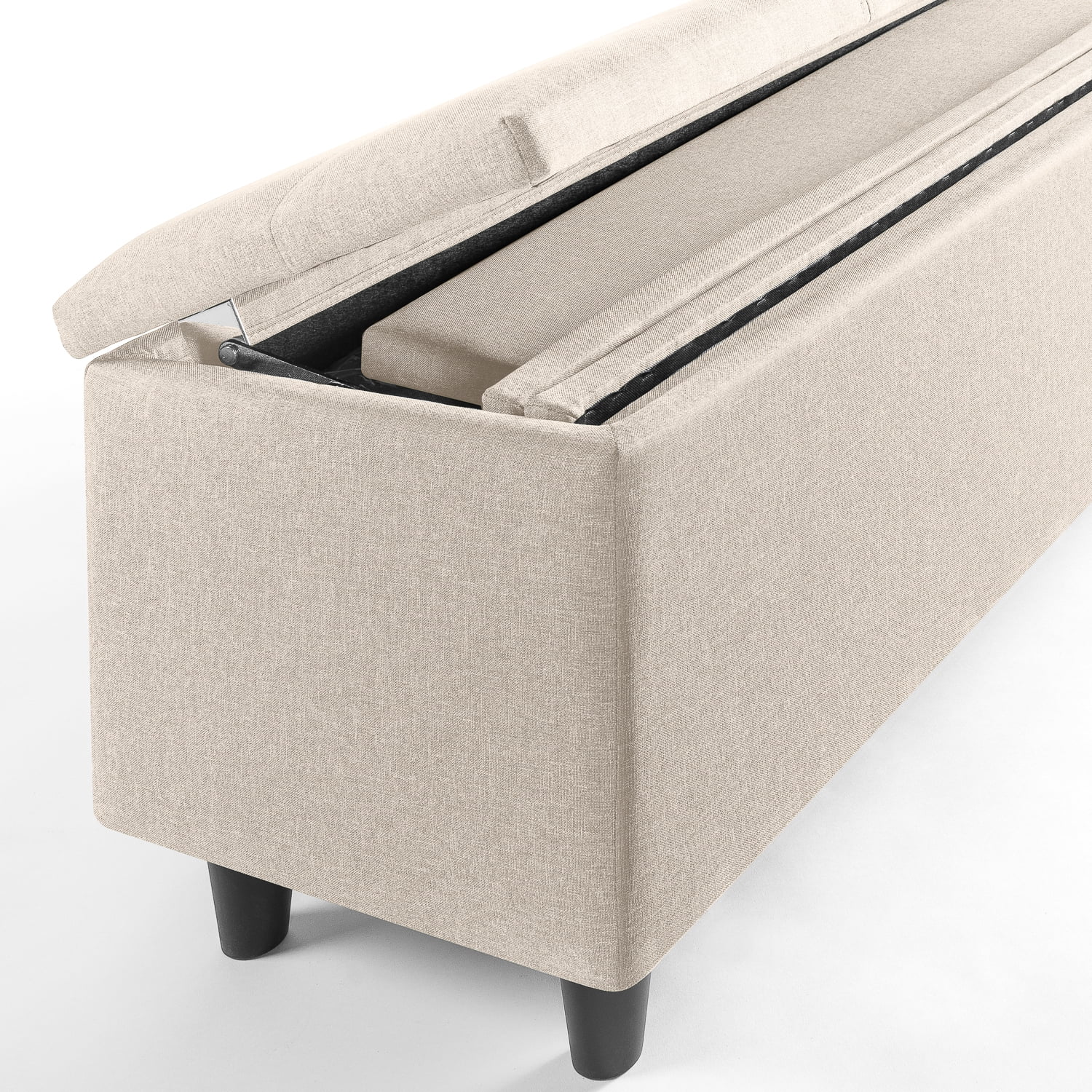 Mellow Peekaboo Upholstered Platform Bed with Wingback Headboard and Storage Bench, Beige, Queen