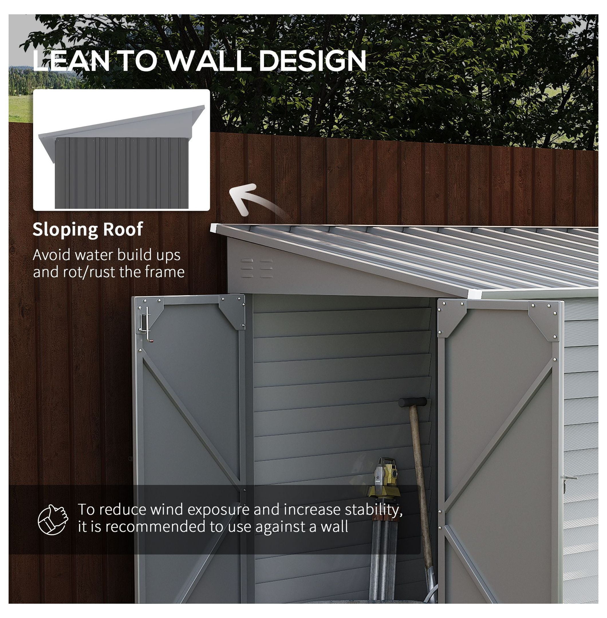 5'x9' Metal Storage Shed Outdoor, Lean To Tool House w/ Foundation, Lockable Door & Vents - Gray