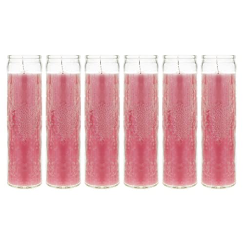 Mega Candles 6 pcs Unscented Pink 7 Day Glass Container Devotional Prayer Candles, Premium Wax Candle 2 Inch x 8 Inch, Great for Sanctuary, Vigils, Prayers, Blessings, Religious, Memorials