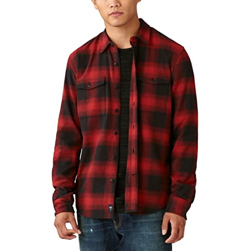 Lucky Brand Men's Long Sleeve Plaid Workwear Cloud Soft Flannel Shirt, Red  Plaid, Medium