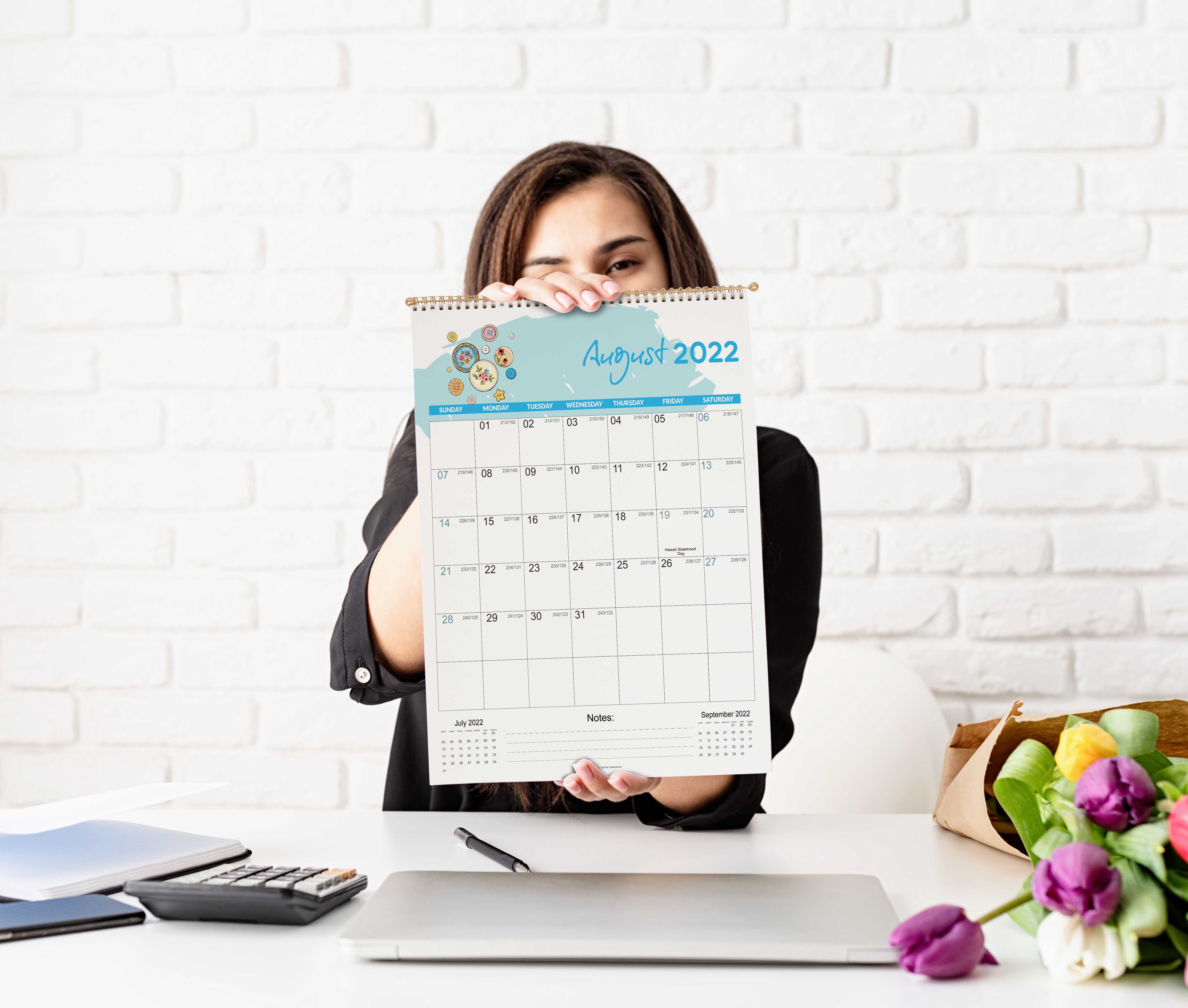 Inkdotpot16"x12.5"WallCalendar- Runs until December 2023Hanging Spiral Bound MonthlyCalendar2022-2023 for Home or Office+ Bonus Sticker Sheet -Fashion