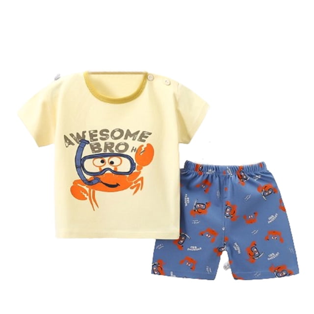Birdeem Ensembles de Blouses et Chemises à Manches Courtes Col Rond Bébé Été Mignon Imprimé Ensemble de Shorts à Manches Courtes Col Rond