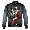 thumbnail image 2 of Lotusprinthandmade Personalized 3D Floral Skeleton Skull Couple All-over Print Bomber Jacket S-5XL Multicolor (2XL), skull and floral jacket, 2 of 5