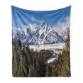 thumbnail image 1 of Wyoming Soft Flannel Fleece Throw Blanket, Magnificent Landscape of the Grand Teton Snowy and Cloudy Peaks with Trees, Cozy Plush for Indoor and Outdoor Use, 70" x 90", Green Multicolor, by Ambesonne, 1 of 6