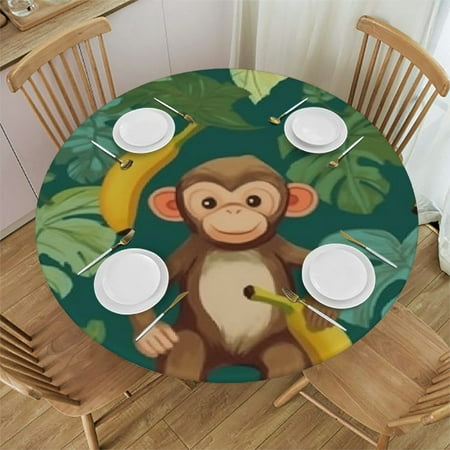 

BCIIG Monkey Bananas Jungle Round Table Cover Stain Resistant Washable for Indoor Outdoor Kitchen Dining Wedding Parties 100% Polyester Fiber 38 -42