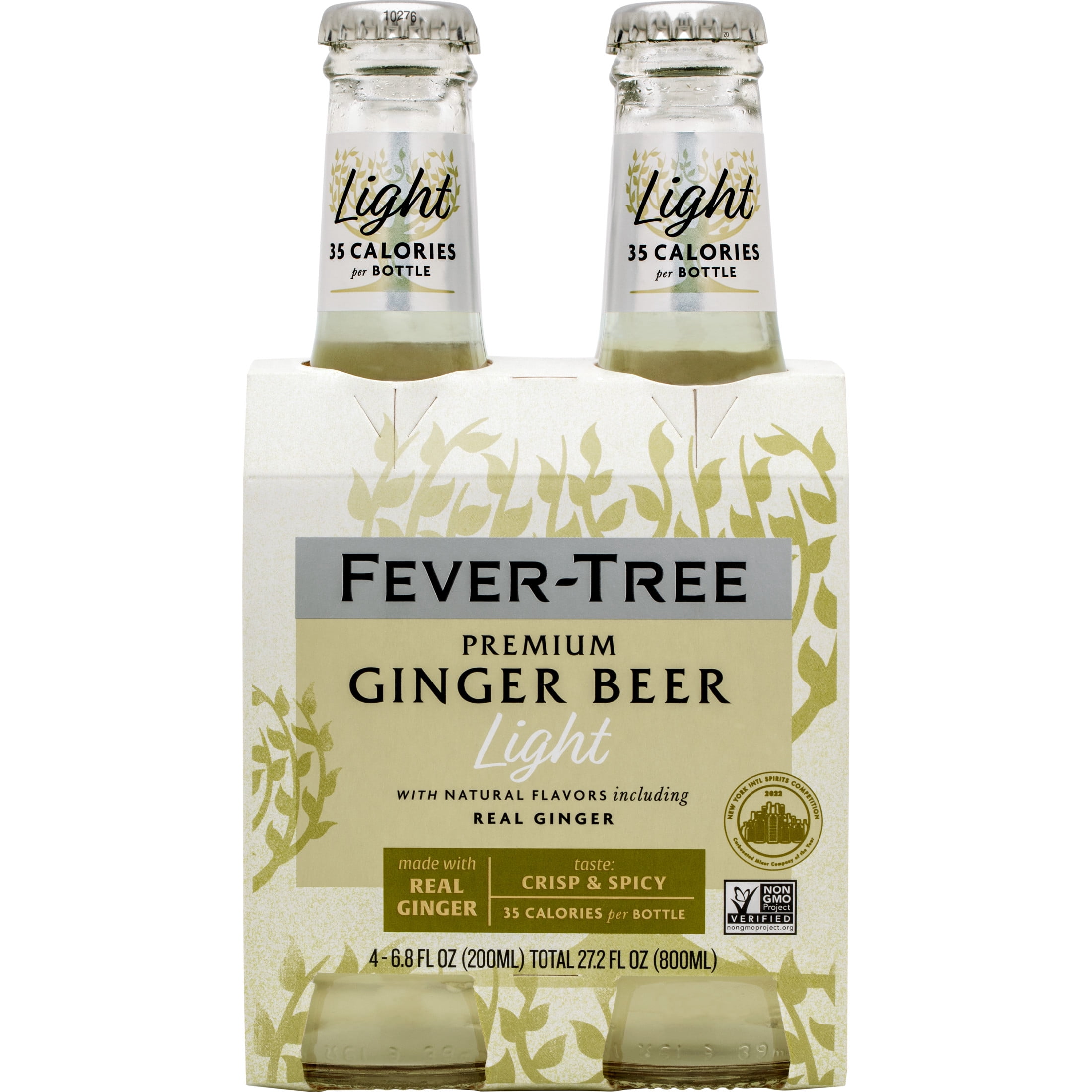 Fever-Tree Refreshingly Light Ginger Beer, 4 Pack, 200 ML Glass Bottles, 0% ABV