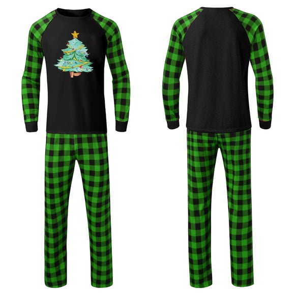 RXMEKW Ensemble de Pyjama de Noël pour Hommes, Chemise à Manches Longues à Carreaux et Pantalon, Vêtements de Nuit Assortis pour la Famille, Ensemble de Détente en Polyester Doux pour les Fêtes
