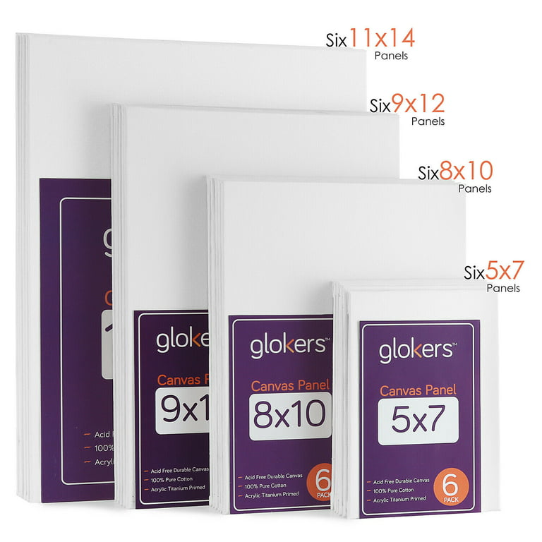 Glokers Paint Canvas Panels Set - 24 Primed Art Canvases for Painting - 11x14, 9x12, 8x10, 5x7 - White Cotton Blank Canvas Board