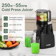 Heynemo Cold Press Juicer Machine, 5.9 Wide Feed Chute, Masticating, Dual-Layer Strainer - Black