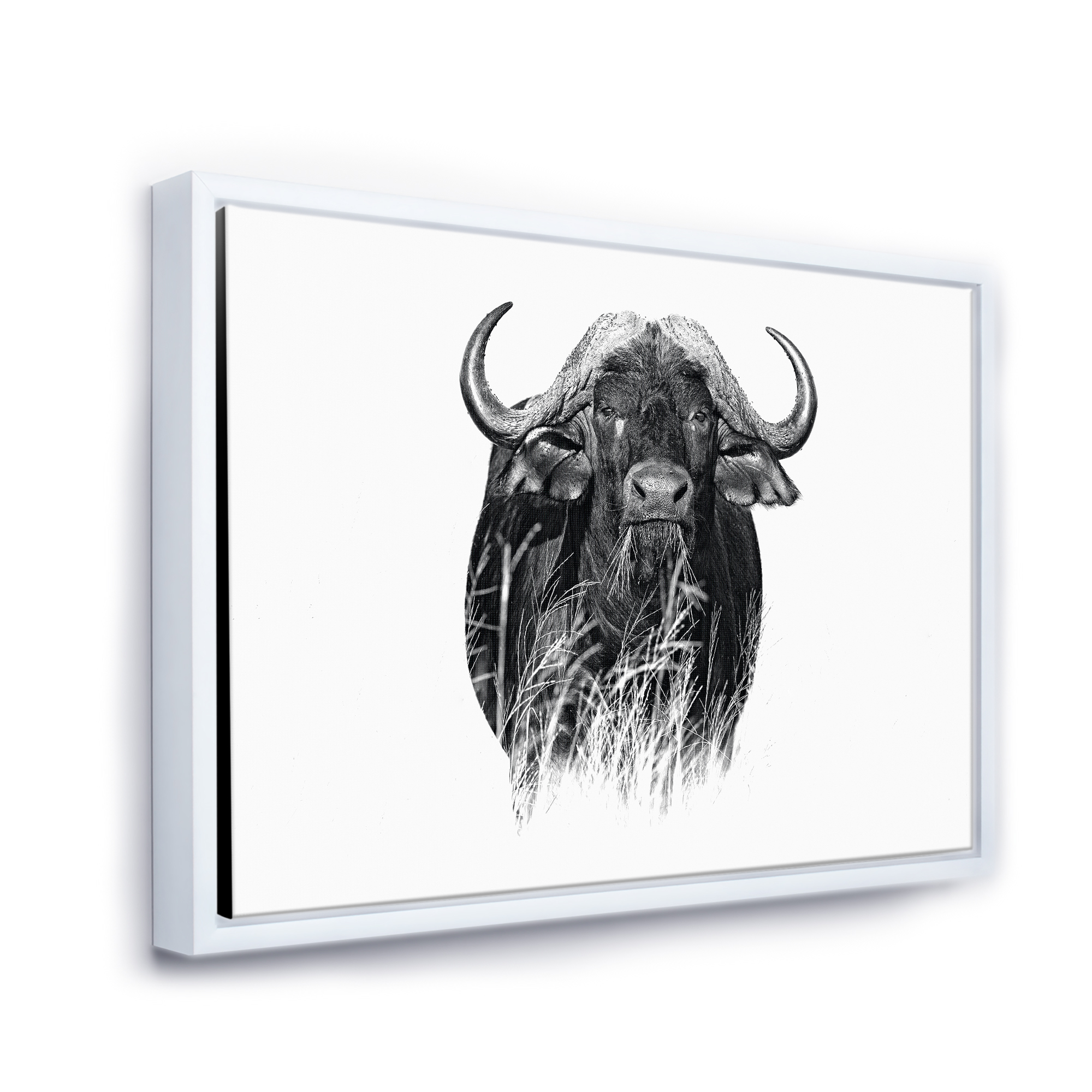 Designart 'Black and White Portrait Of Buffalo IV' Farmhouse Framed Canvas Wall Art Print