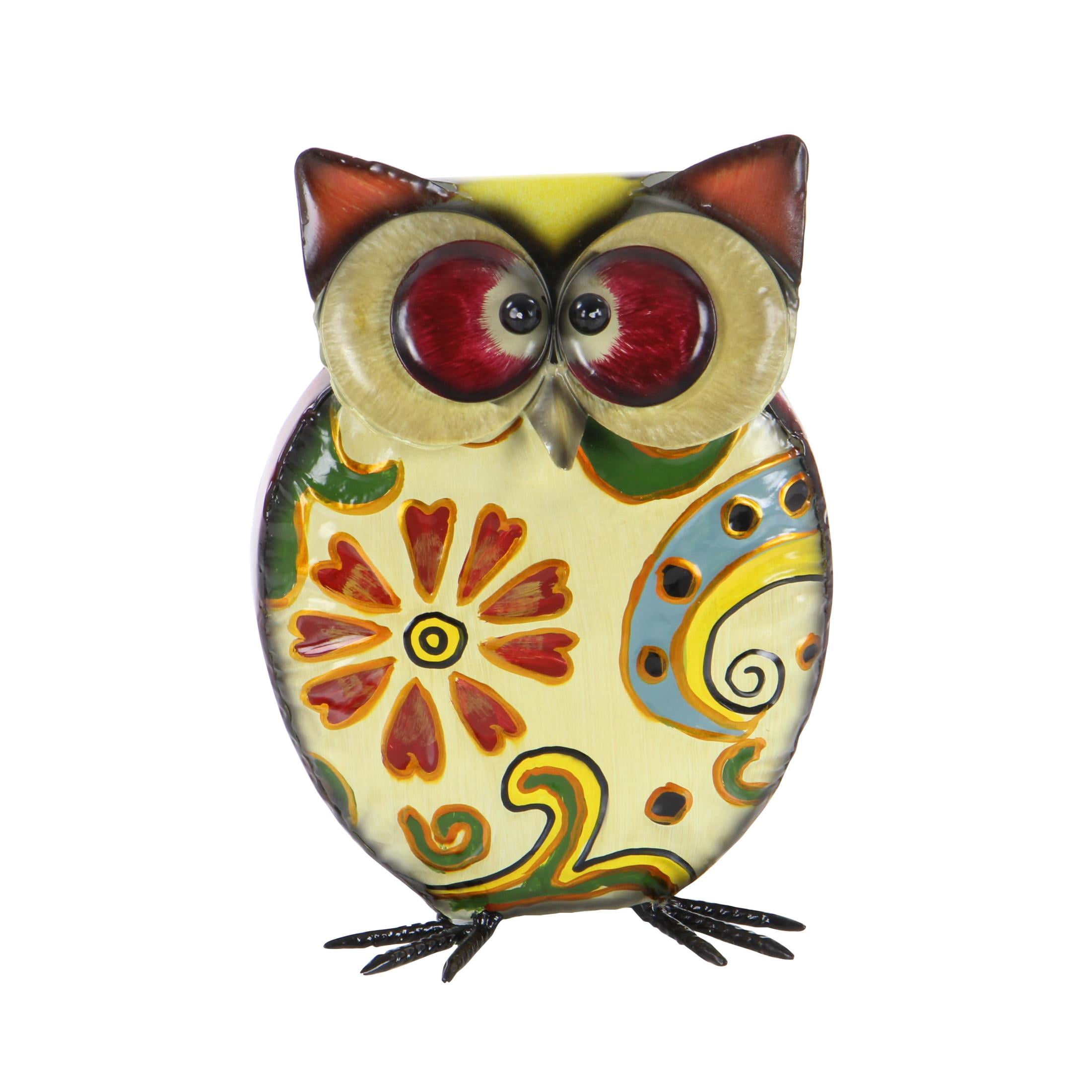 DecMode 11" Indoor Outdoor Owl Garden Sculpture with Floral Pattern