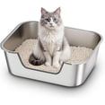 thumbnail image 2 of Stainless Steel Cat Litter Box with Low Entry, Metal Kitty Litter Box for Senior or Injured Cats, Odor-Free, Non-Stick, Easy to Clean, 19.5"x13.6"x5.9", Litter Pan for Big and Small Cats, 2 of 7