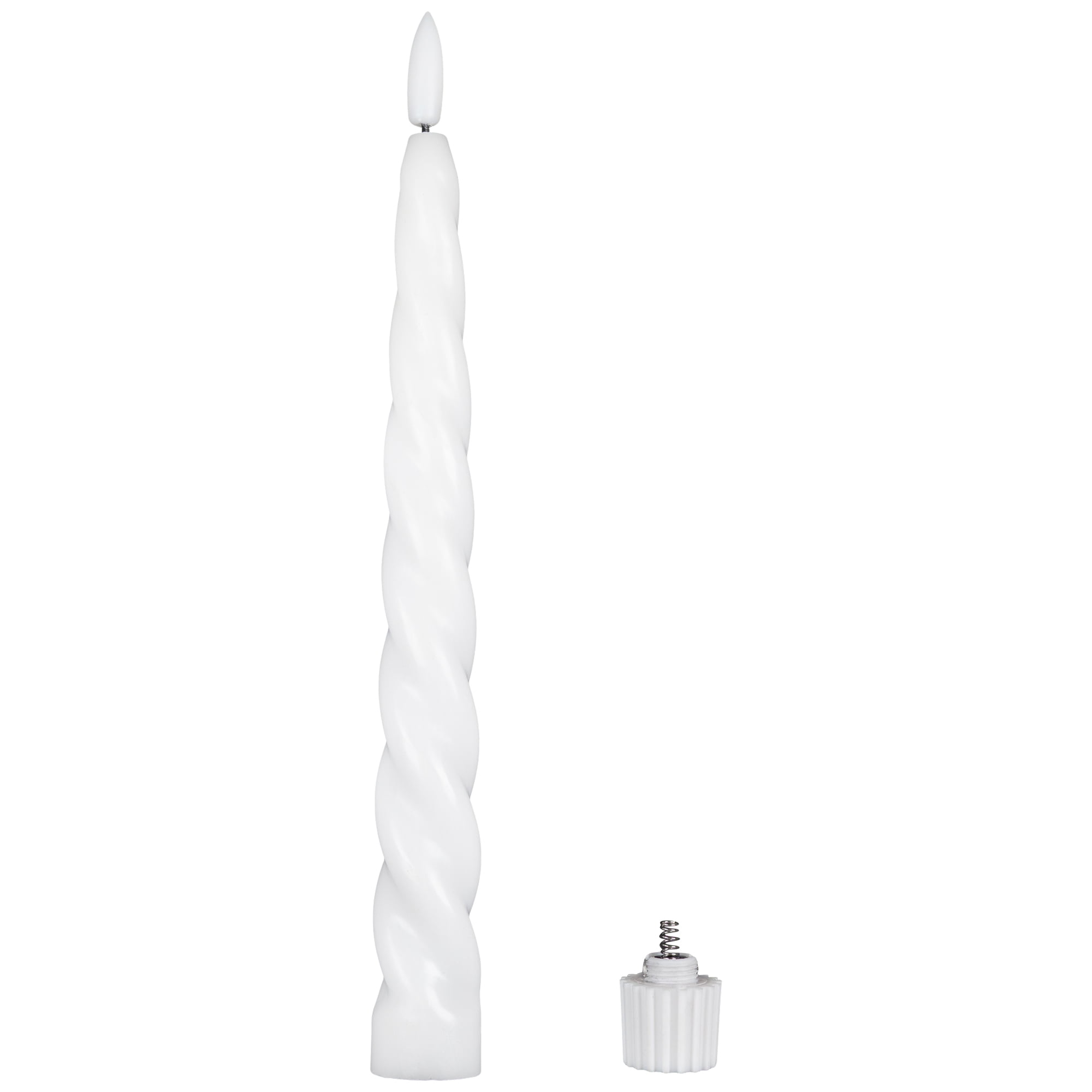 LED Flameless Flickering Taper Swirled Christmas Candles - 9.5" - White - Set of 2