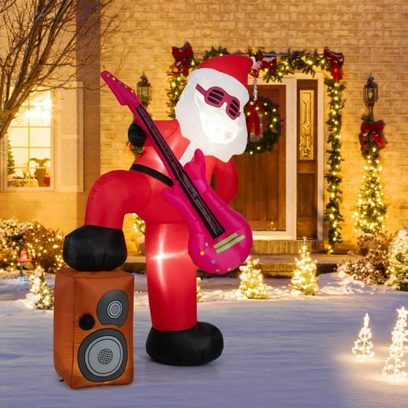 DRAZUNO 8.4 ft Inflatable Santa Claus w/Music, Sound-synced Light Effect, LED Lights