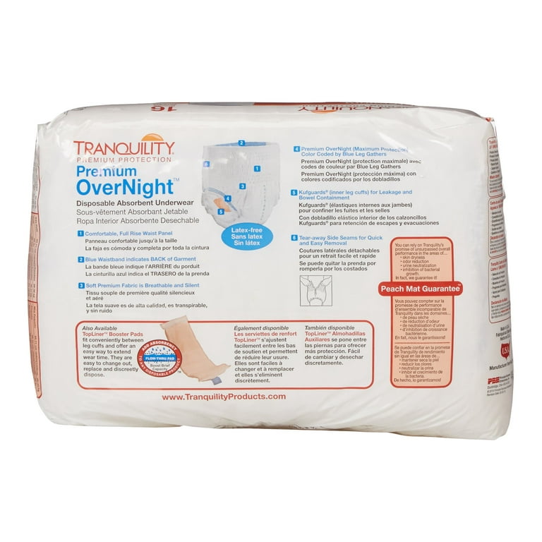 Tranquility Premium OverNight Disposable Absorbent Underwear, Large,  Maximum Protection, 16 ct Bag 