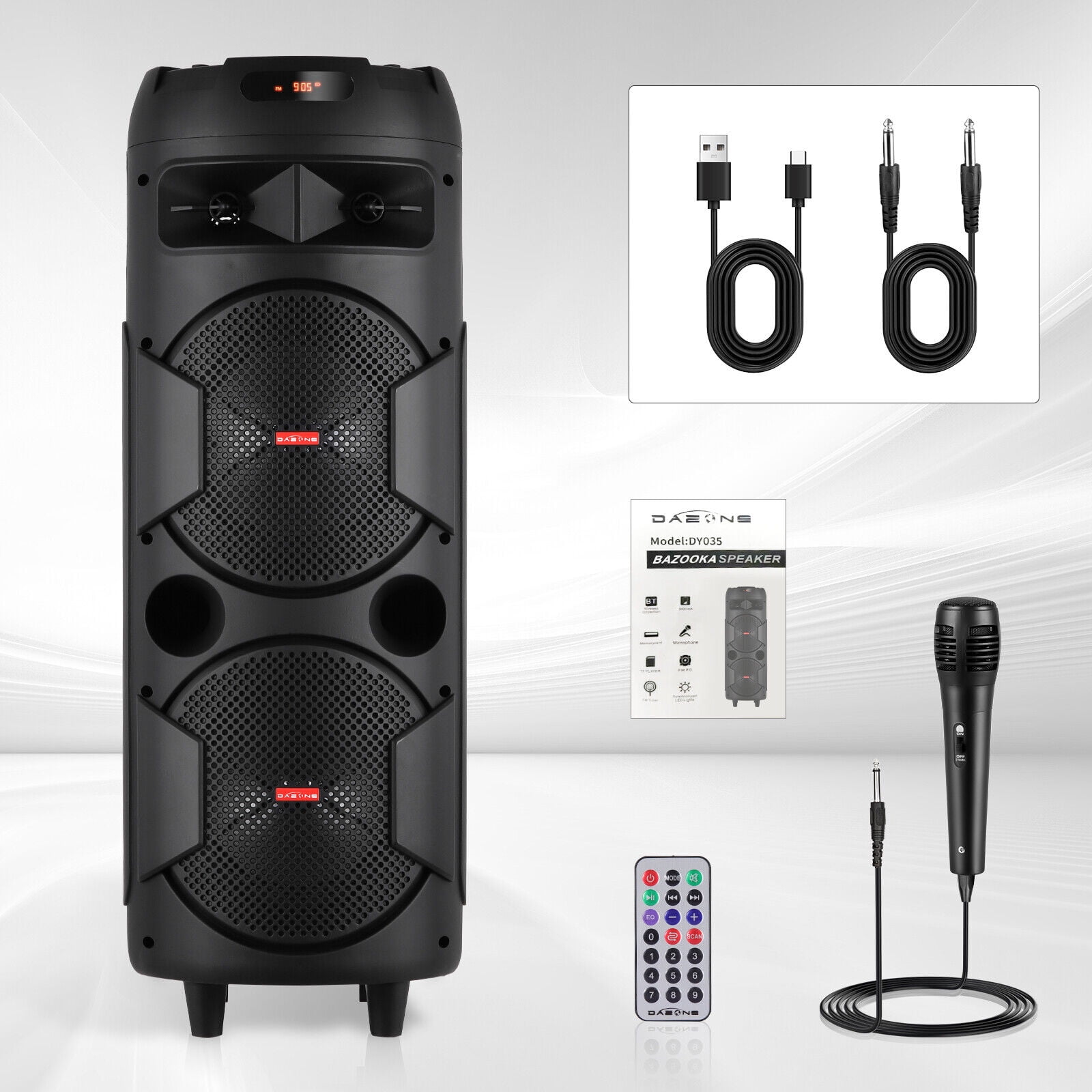 Dazone Dual 8" Wireless Portable Party Bluetooth Speaker Audio Stereo With Remote and Mic