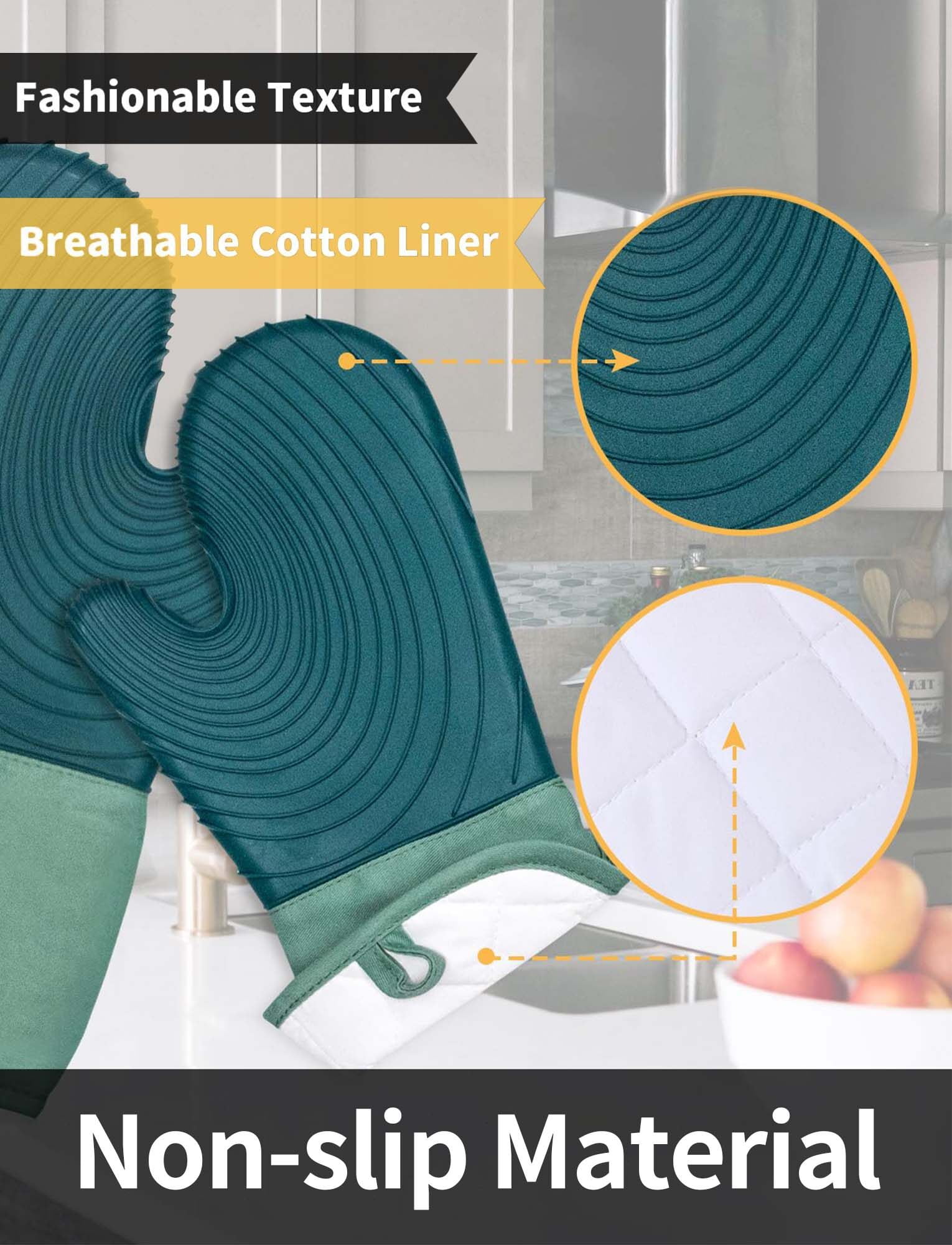 FEOYA Silicone Oven Mitten Silicone Oven Mitts Heat-Resistant Cotton Non-Slip Baking Gloves for Home Grilling Cooking Baking 2 Pcs