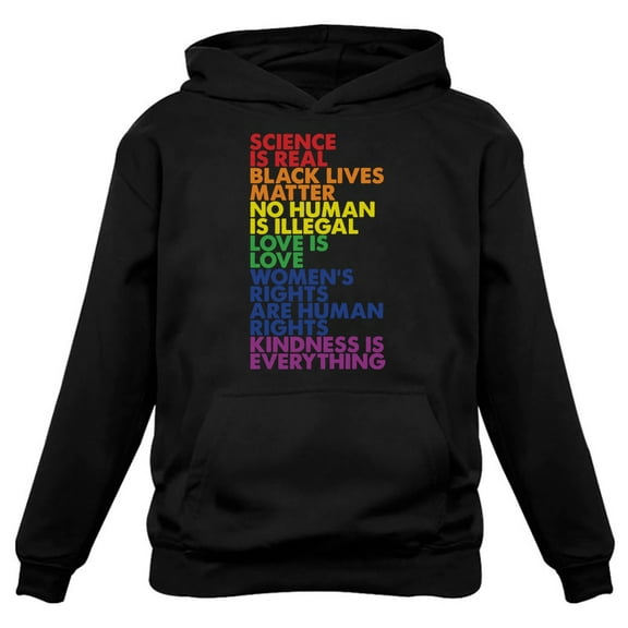 Women's Love is Love Gay Pride Hoodie - Empowering Quotes - LGBTQ Supportive Sweatshirt - Comfortable Rainbow Design - Large Black