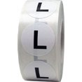 thumbnail image 1 of White Circle L Clothing Stickers | 0.75" Inch Round | 500 Pack, 1 of 1