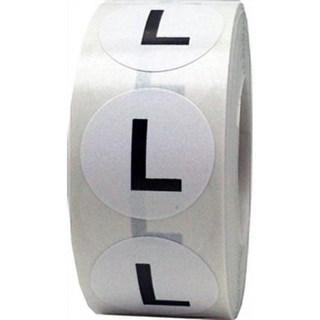 White Circle L Clothing Stickers | 0.75" Inch Round | 500 Pack
