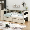 thumbnail image 3 of Wood Twin Size Platform Bed with Storage Shelves Drawers Charging Station Upholstered Headboard Cream for Bedroom, 3 of 8