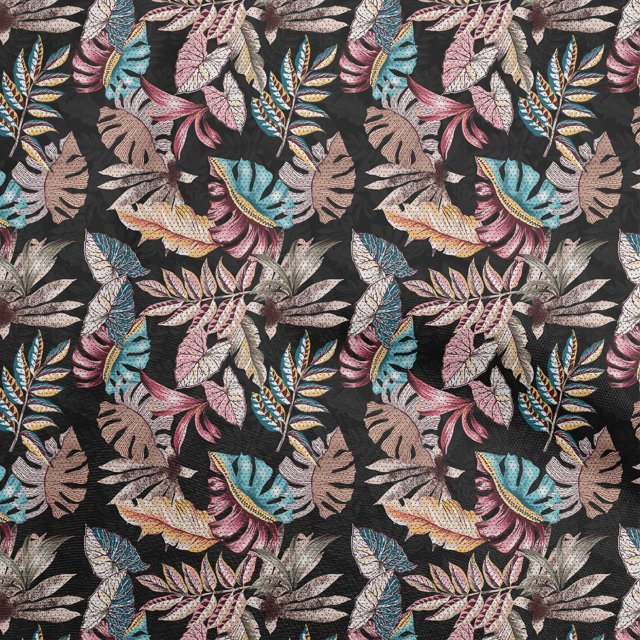 oneOone Rayon Black Fabric Tropical Leaf Sewing Craft Projects Fabric Prints By Yard 56 Inch Wide