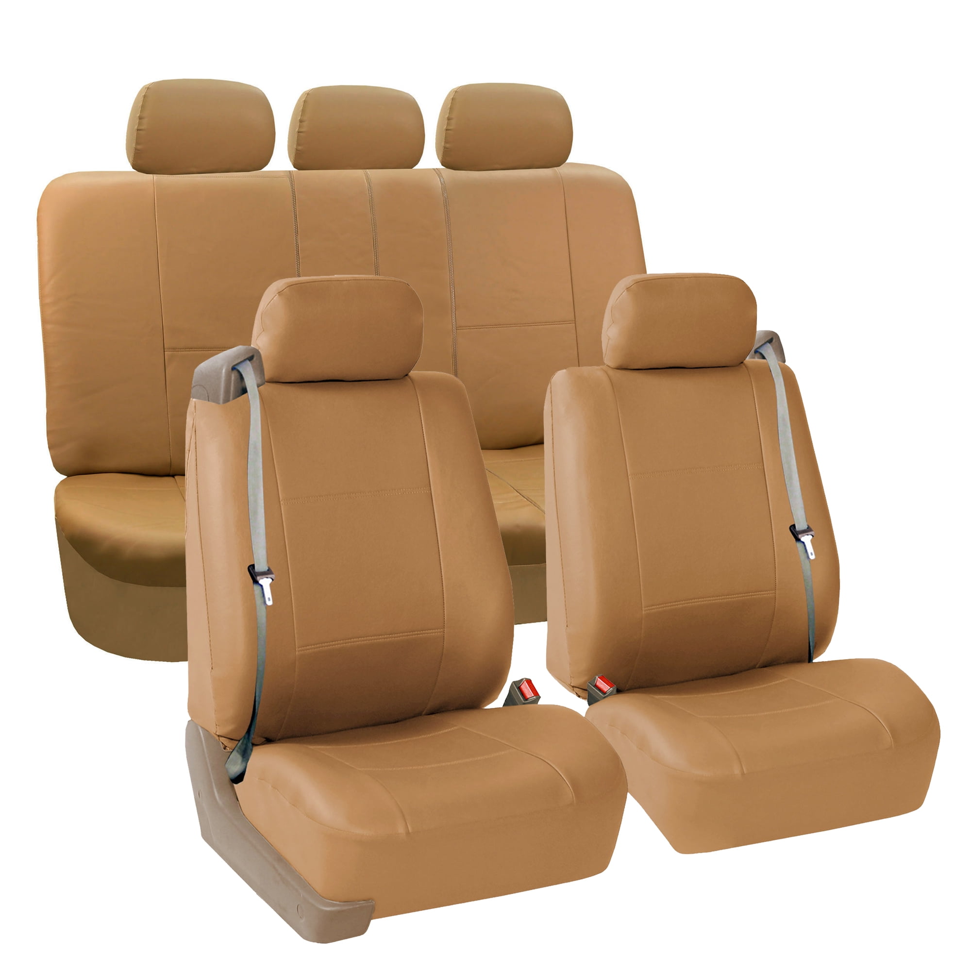 FH Group PU Leather Integrated Seatbelt Seat Seat Covers for Auto, Full