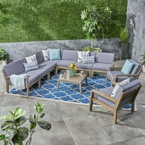 Wilcox Outdoor 10 Piece Sectional Sofa Set with Cushions, Gray, Dark Gray