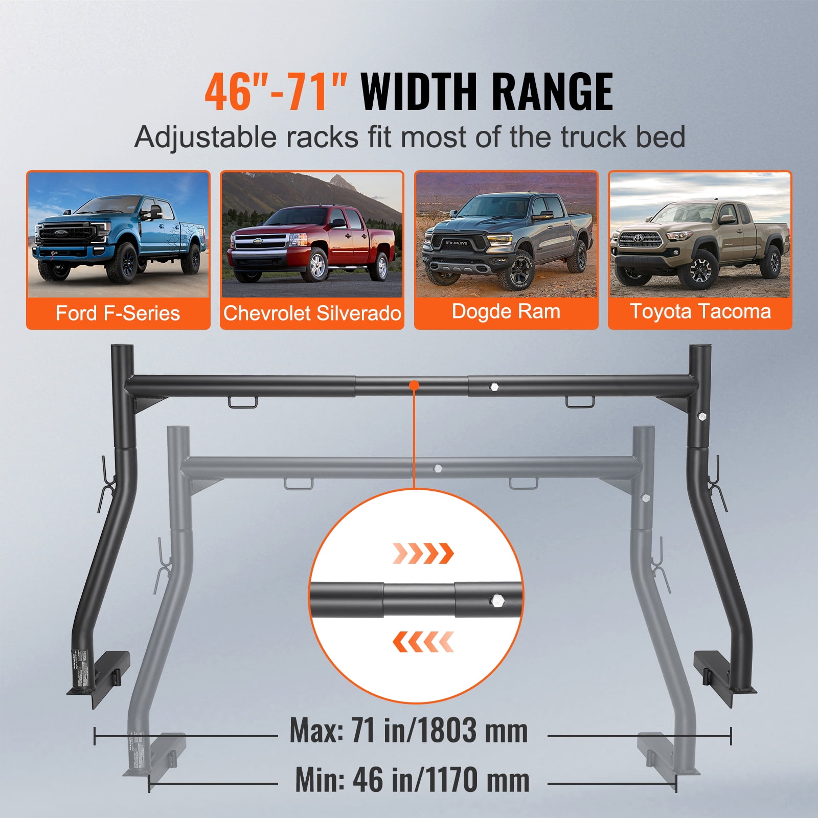 SKYSHALO 46"-71" Truck Rack 800lbs Pick up Truck Ladder Width Capacity for Kayak