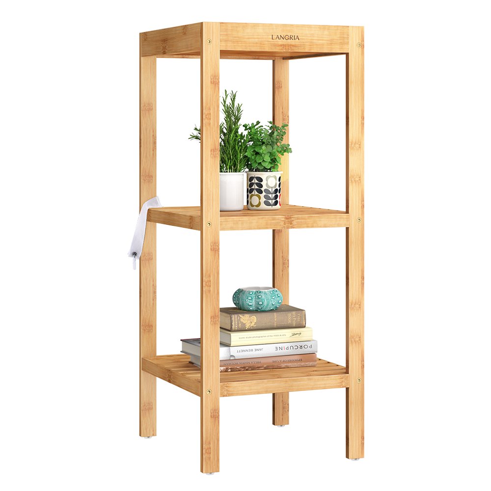 LANGRIA Bamboo Shelf 3Tier Multifunction Utility Storage Shelving