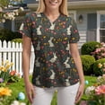 thumbnail image 4 of COMVALUE Easter Scrub Tops Women Short Sleeve V-neck Cute Bunny and Eggs Printed Scrubs Top Medical Nurse Uniforms with Pockets (Yellow, L), 4 of 7