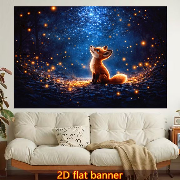 A whimsical "Dream Forest Fox" themed tapestry, crafted from polyester fabric, is easy to hang and suitable for decorating dormitories, bedrooms, parties, and outdoor spaces.