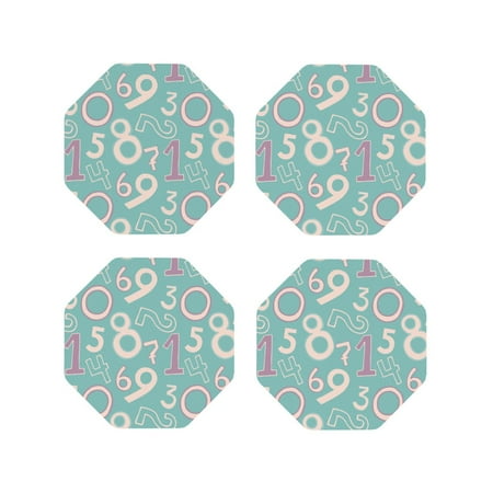 

Coasters Set of 4 - green math numbers Drink Coasters for Tabletop Protection Leather Coasters for Living Room Decor and Housewarming Gift Octagon