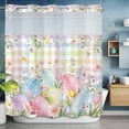 thumbnail image 6 of Easter Eggs No Hooks Shower Curtain with Snap-in Liner Spring Colorful Eggs Floral Leaf Colored Plaid Shower Curtains for Bathroom, Waterproof, Easy Install, Washable 72"x78", 6 of 9