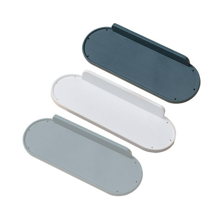 

3 Pcs Wall Mounted Flat Platform Rack Punch Free Adhesive Tooth Cup Brush Carrier Shelf Creative Plastic Holder for Bathroom Kitchen (White Grey Blue Style)